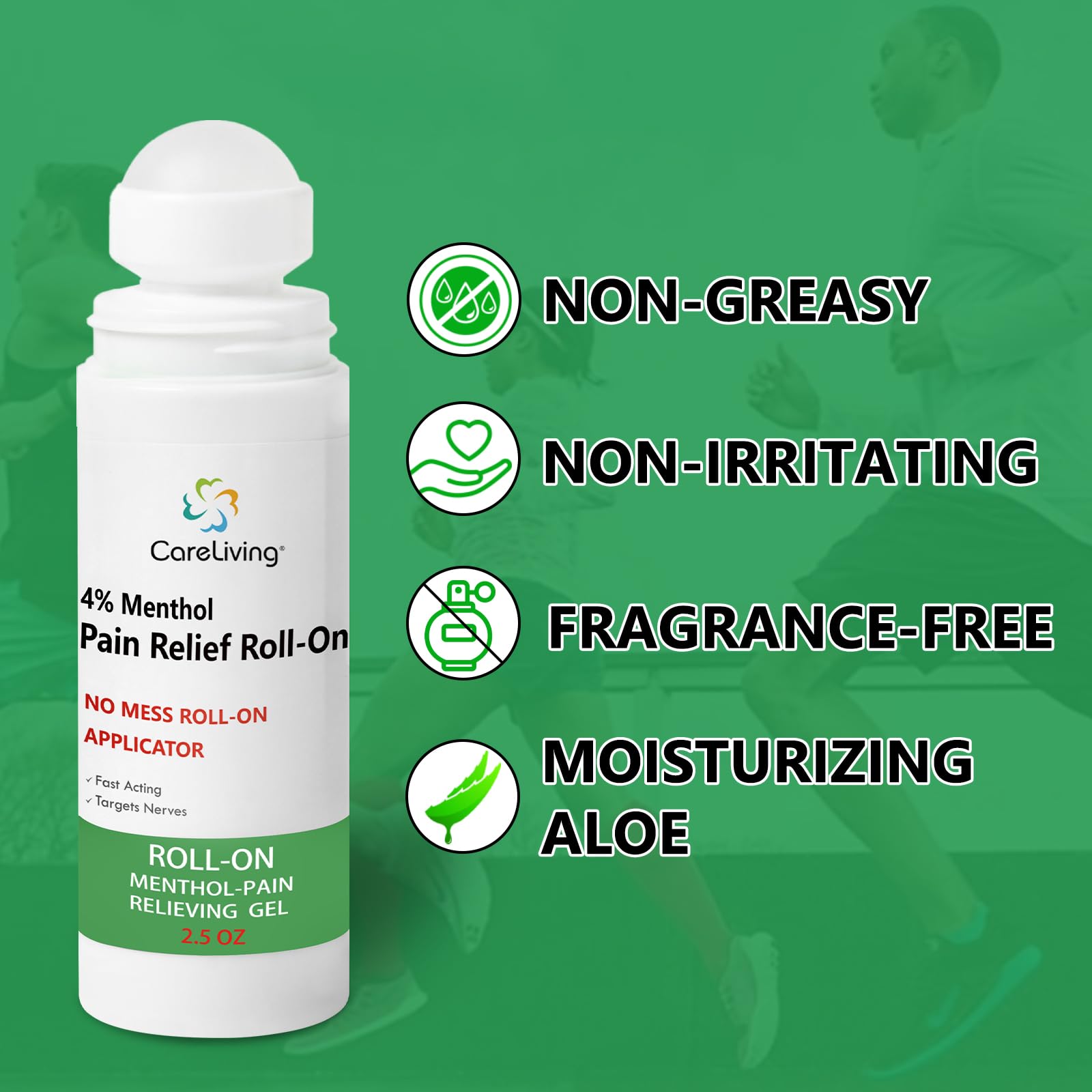 CARELIVING Roll On Pain Relief for Knee, Neck, Joint, Shoulder, Arthritis Pain Reliever, Sore Muscle Relief, Roll On Menthol Gel 2.5 Fl Oz (Pack of 2) - TrustMedUSA