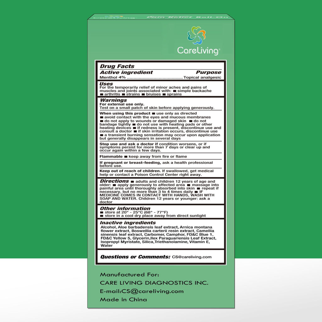 CARELIVING Roll On Pain Relief for Knee, Neck, Joint, Shoulder, Arthritis Pain Reliever, Sore Muscle Relief, Roll On Menthol Gel 2.5 Fl Oz (Pack of 2) - TrustMedUSA