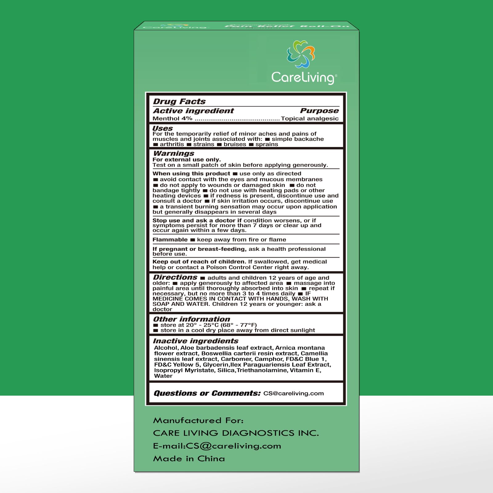 CARELIVING Roll On Pain Relief for Knee, Neck, Joint, Shoulder, Arthritis Pain Reliever, Sore Muscle Relief, Roll On Menthol Gel 2.5 Fl Oz (Pack of 2) - TrustMedUSA