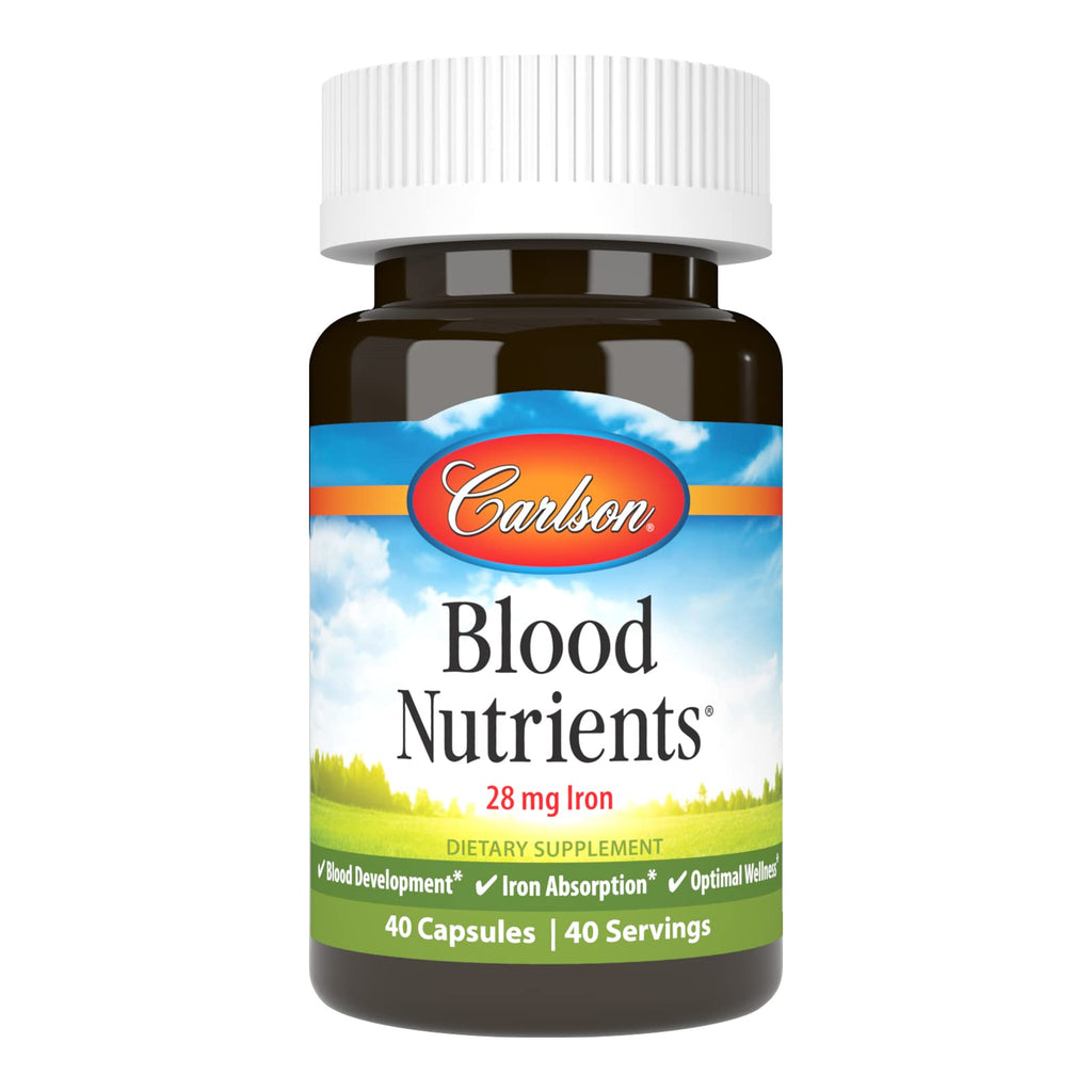 Carlson - Blood Nutrients, 28 mg Iron, Blood Development, Iron Absorption & Optimal Wellness, 40 Capsules - TrustMedUSA