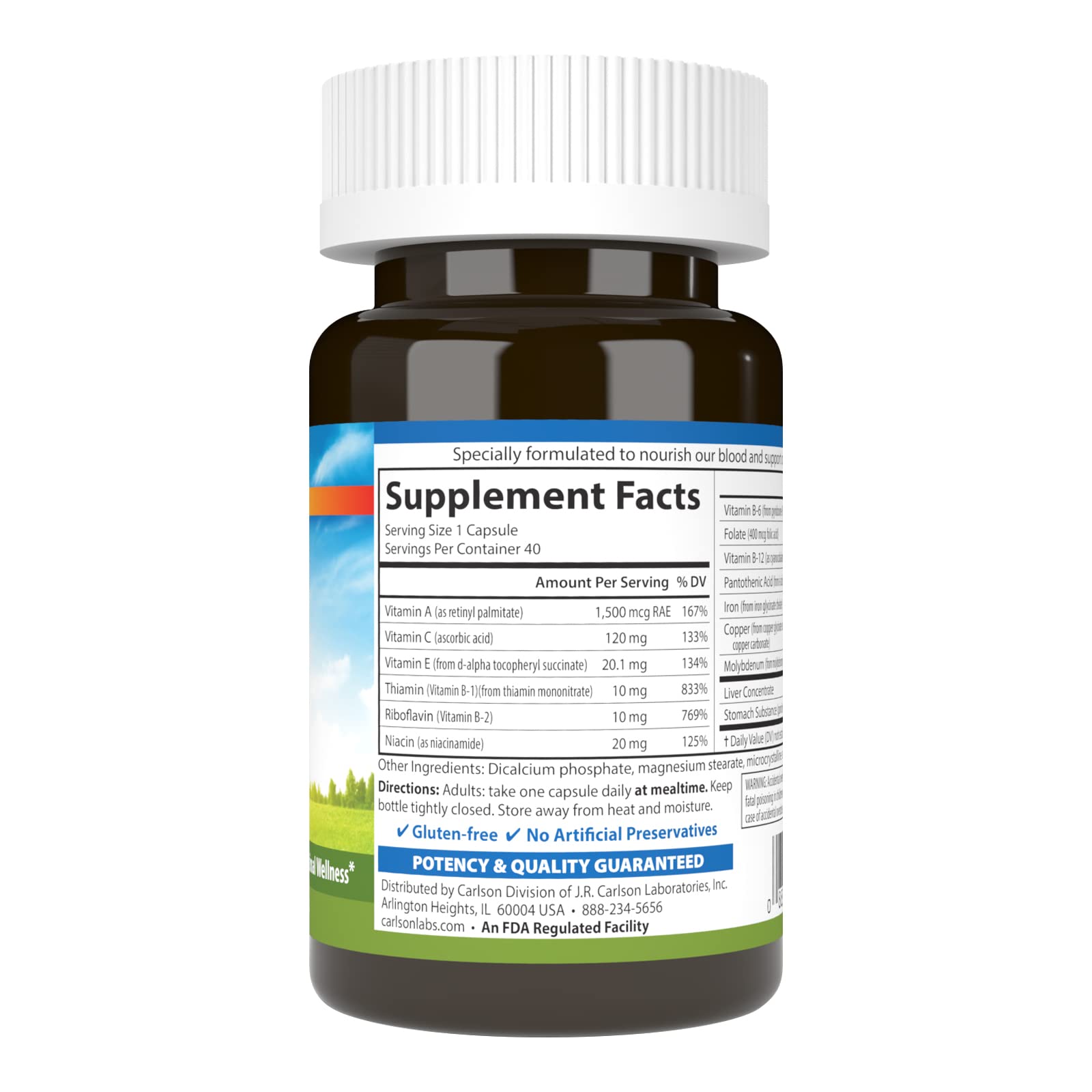 Carlson - Blood Nutrients, 28 mg Iron, Blood Development, Iron Absorption & Optimal Wellness, 40 Capsules - TrustMedUSA