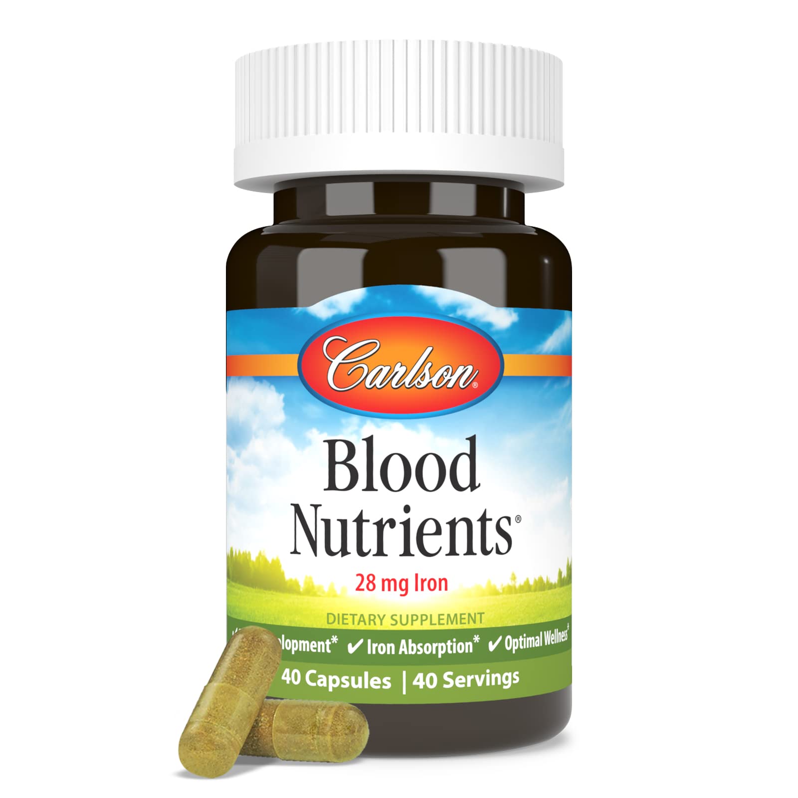 Carlson - Blood Nutrients, 28 mg Iron, Blood Development, Iron Absorption & Optimal Wellness, 40 Capsules - TrustMedUSA