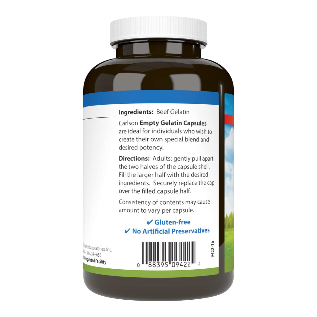 Carlson - Empty Gelatin 00 Capsules, Easy to Separate & Fill, 150 capsules - TrustMedUSA