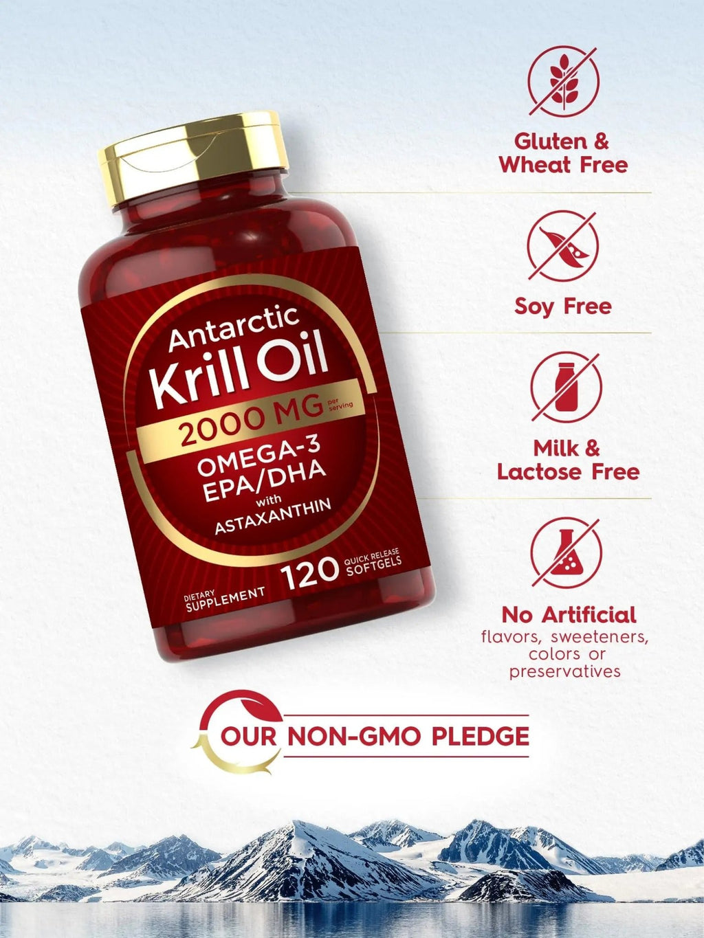 Carlyle Antarctic Krill Oil 2000 mg 120 Softgels | Omega-3 EPA, DHA, with Astaxanthin - TrustMedUSA