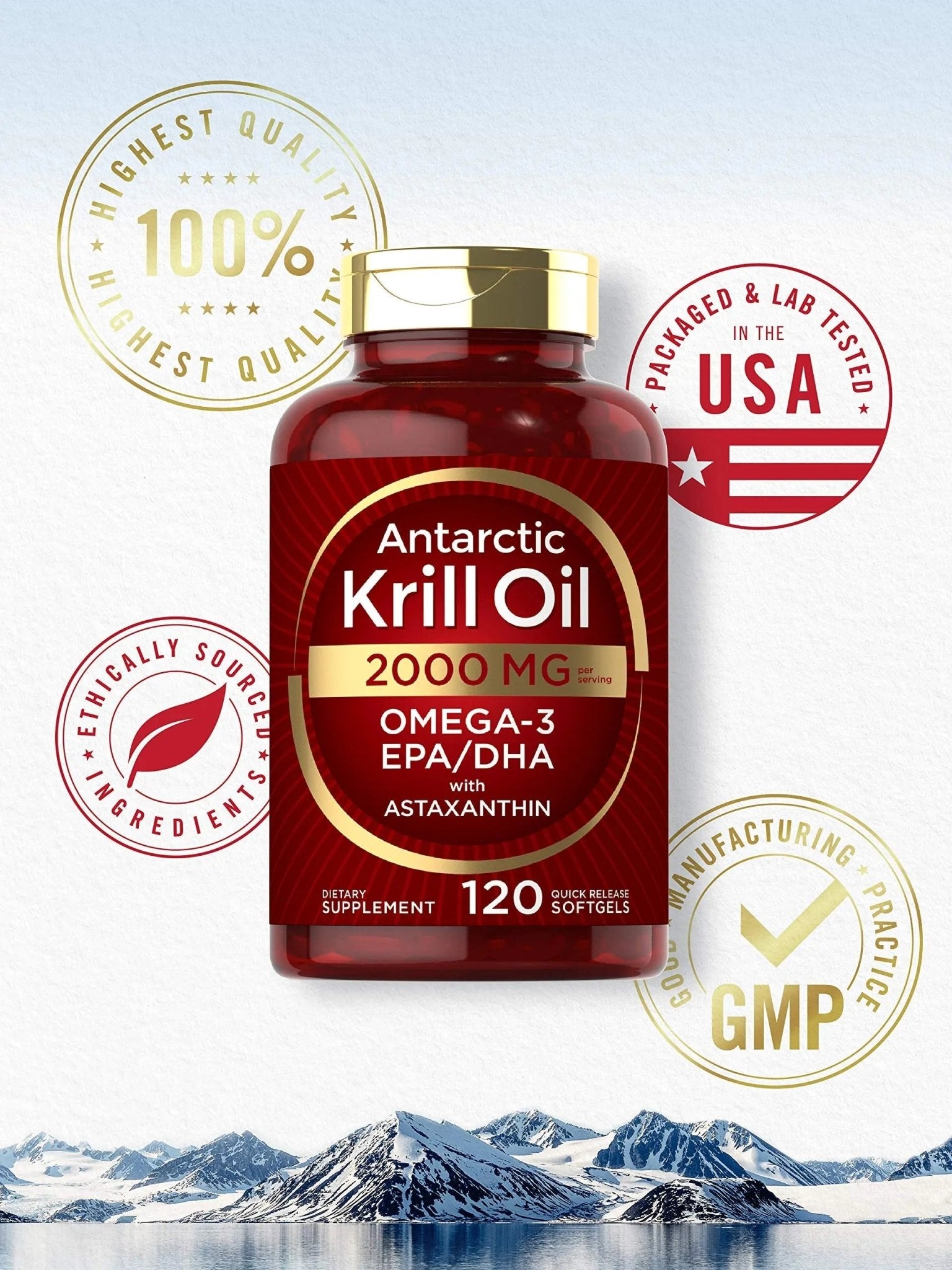 Carlyle Antarctic Krill Oil 2000 mg 120 Softgels | Omega-3 EPA, DHA, with Astaxanthin - TrustMedUSA