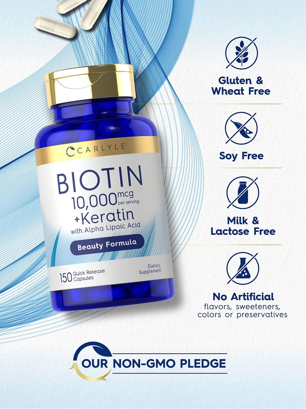Carlyle Biotin 10000mcg | 150 Capsules | Beauty Formula with Keratin | Non-GMO, Gluten Free Supplement - Maple Wellness Supplements