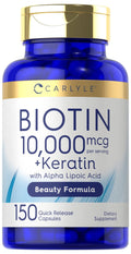 Carlyle Biotin 10000mcg | 150 Capsules | Beauty Formula with Keratin | Non-GMO, Gluten Free Supplement - Maple Wellness Supplements