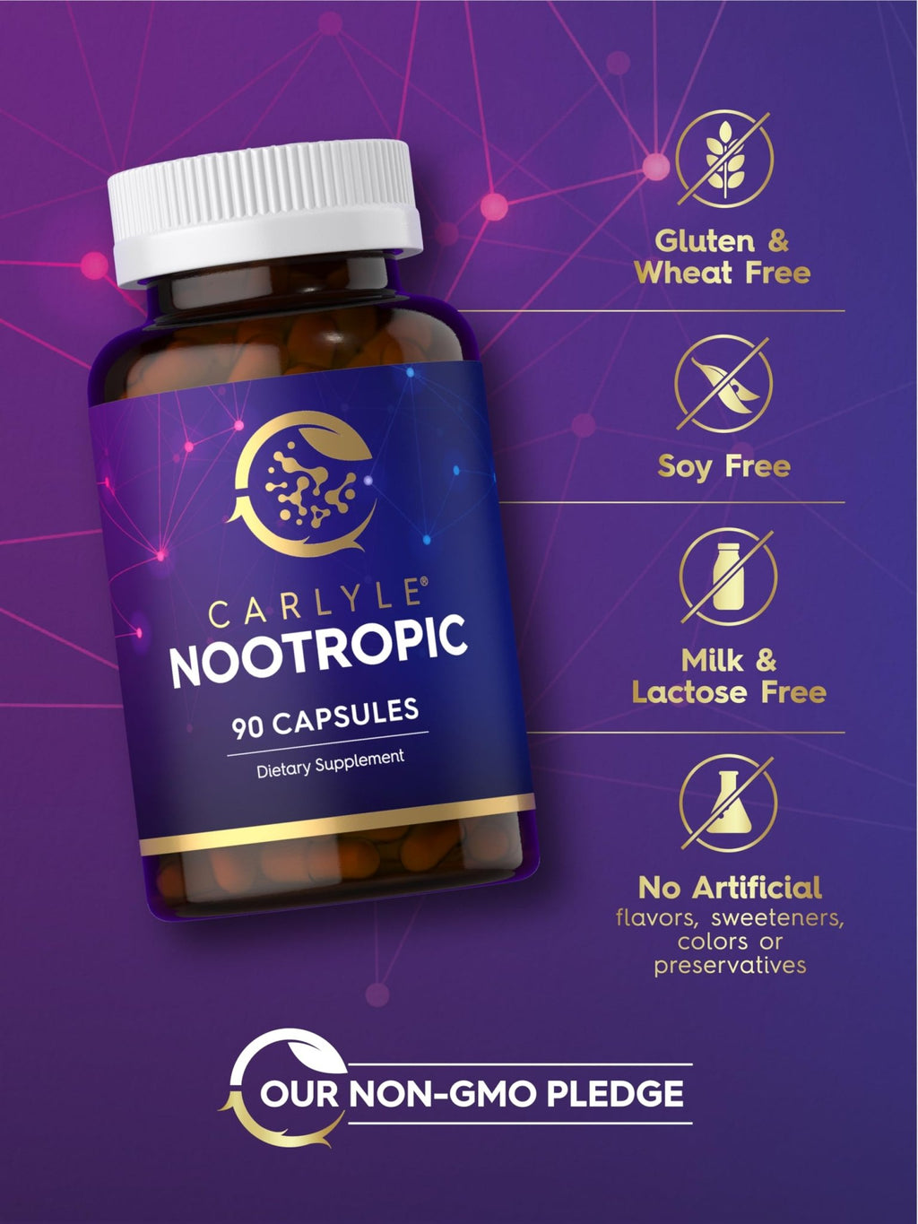 Carlyle Brain Nootropic Supplement | 90 Capsules | with Caffeine, B12, and Guarana Extract | Non-GMO & Gluten Free - TrustMedUSA