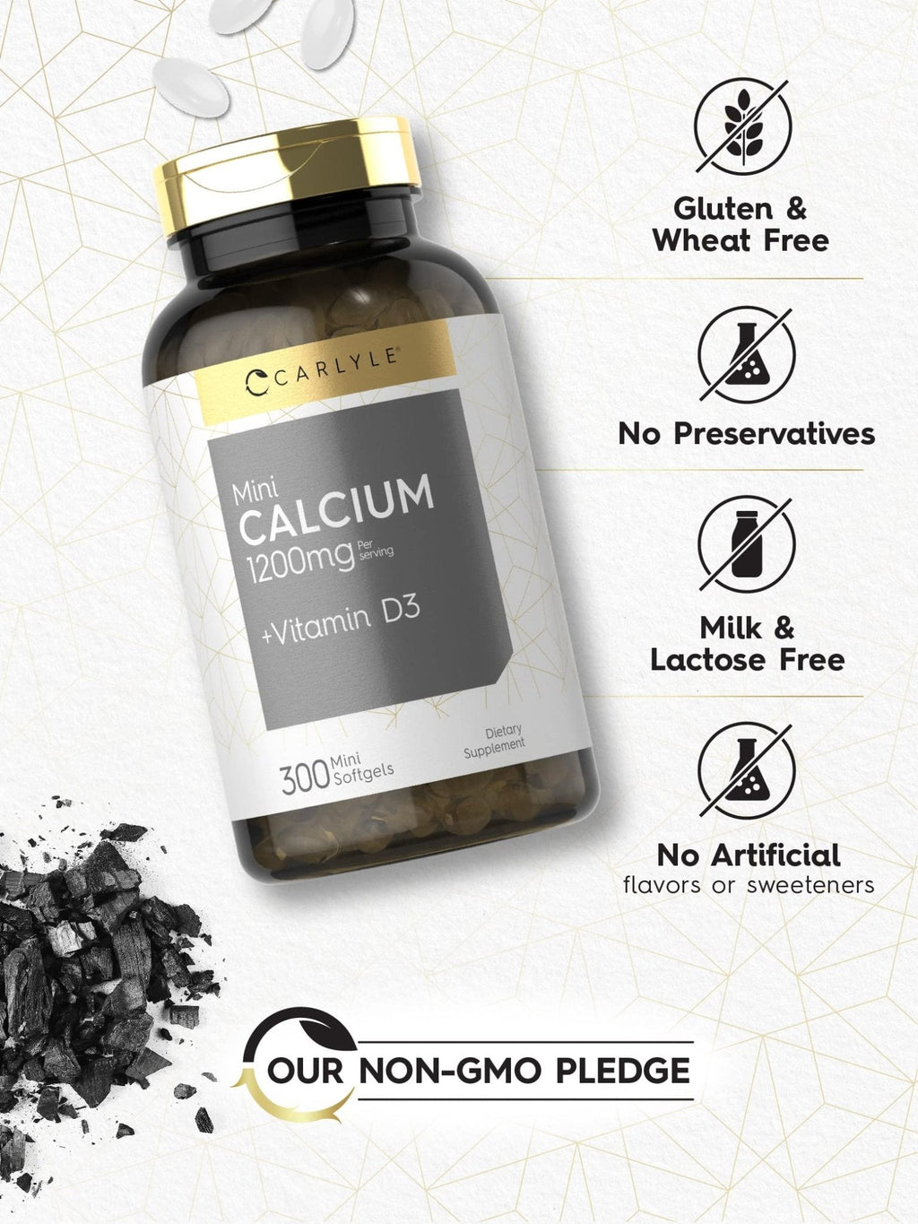Carlyle Calcium 1200 mg with Vitamin D3 | 300 Softgels | Non-GMO and Gluten Free Supplement - Maple Wellness Supplements