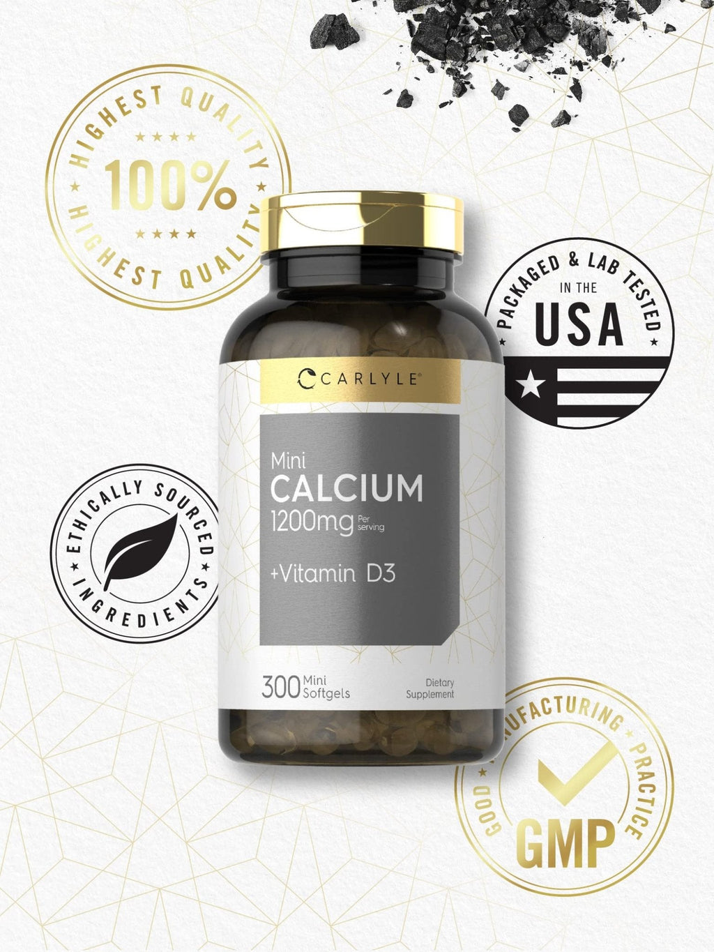 Carlyle Calcium 1200 mg with Vitamin D3 | 300 Softgels | Non-GMO and Gluten Free Supplement - Maple Wellness Supplements