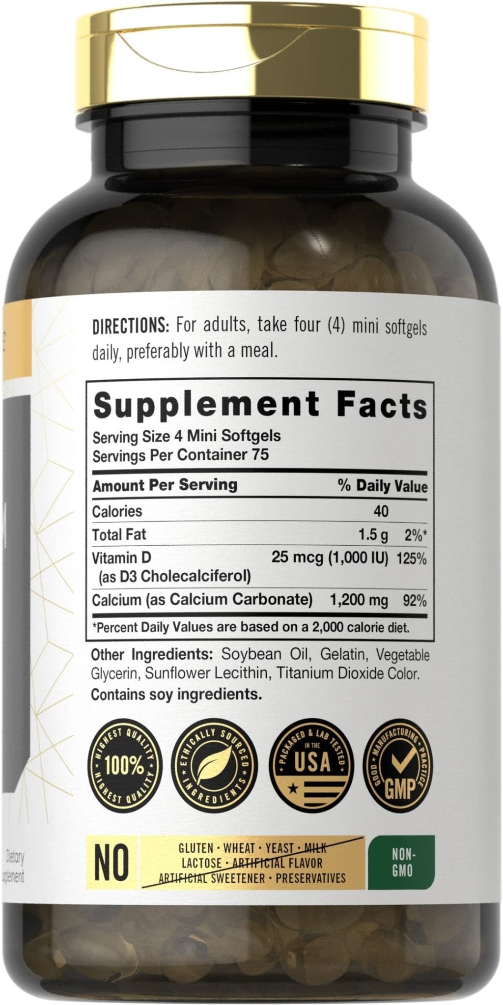 Carlyle Calcium 1200 mg with Vitamin D3 | 300 Softgels | Non-GMO and Gluten Free Supplement - Maple Wellness Supplements