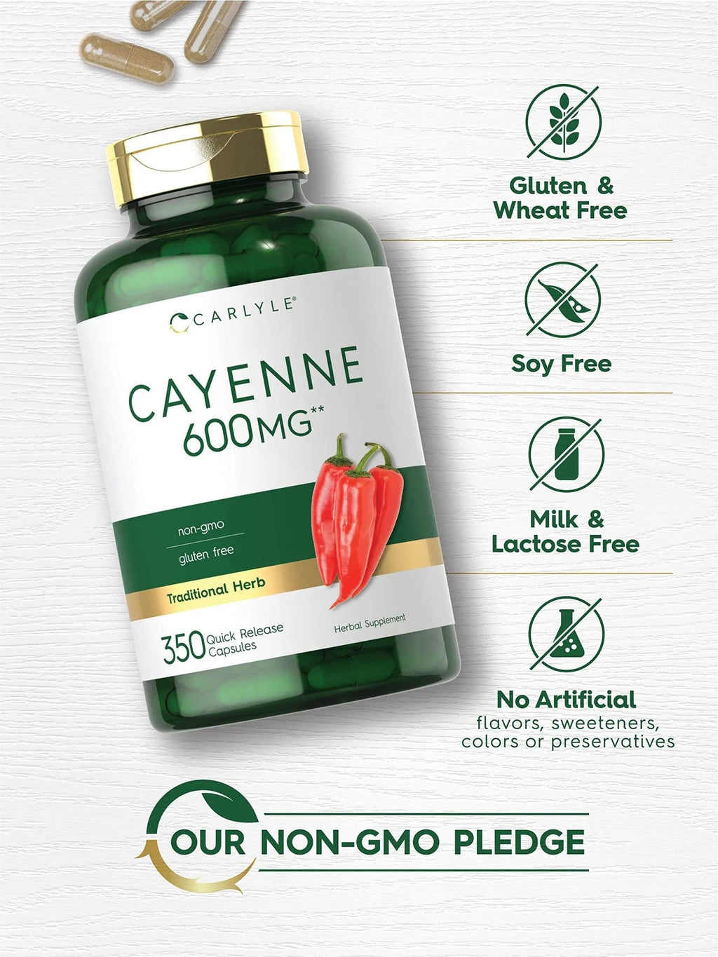 Carlyle Cayenne Pepper Capsules 600mg | 350 Pills | Non-GMO, Gluten Free Supplement - TrustMedUSA