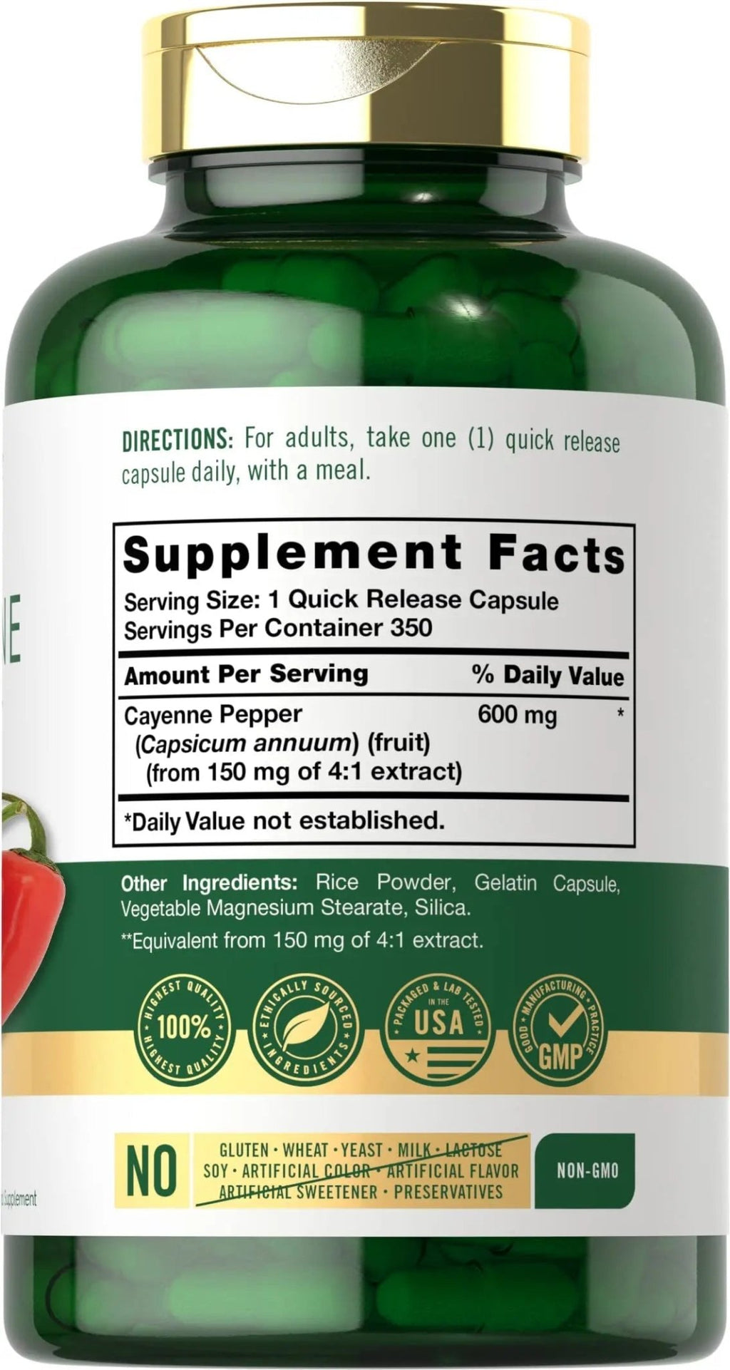 Carlyle Cayenne Pepper Capsules 600mg | 350 Pills | Non-GMO, Gluten Free Supplement - TrustMedUSA