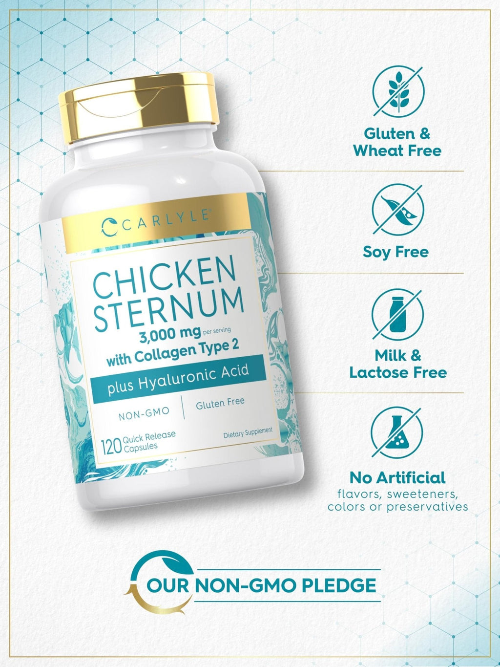Carlyle Chicken Sternum Collagen Type 2 | 3000mg | 120 Capsules | Plus Hyaluronic Acid | Non-GMO, Gluten Free Supplement - Maple Wellness Supplements
