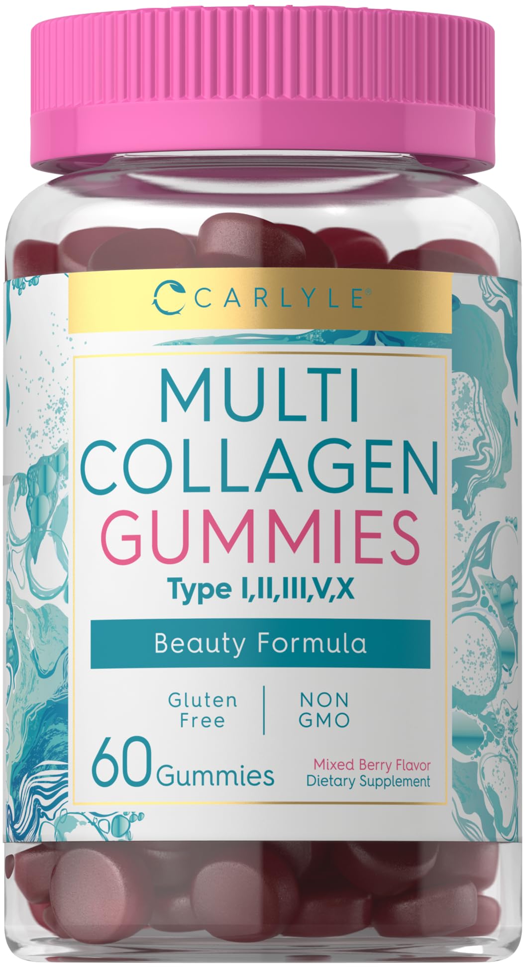 Carlyle Collagen Peptides Gummies | 60 Count | Multi Collagen Complex | Beauty Formula Supplement | Mixed Berry Flavor | Non-GMO, Gluten Free - Maple Wellness Supplements