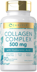 Carlyle Collagen Pills with Hyaluronic Acid | 500mg | 90 Capsules | Hydrolyzed Collagen Type 1 and 3 | Non-GMO, Gluten Free Supplement - Maple Wellness Supplements