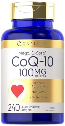 Carlyle CoQ10 100mg | 240 Softgels | Mega Q-Sorb Coenzyme Q-10 | with Black Pepper - TrustMedUSA