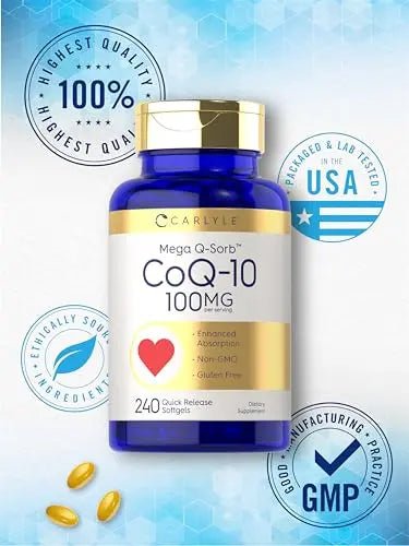 Carlyle CoQ10 100mg | 240 Softgels | Mega Q-Sorb Coenzyme Q-10 | with Black Pepper - TrustMedUSA
