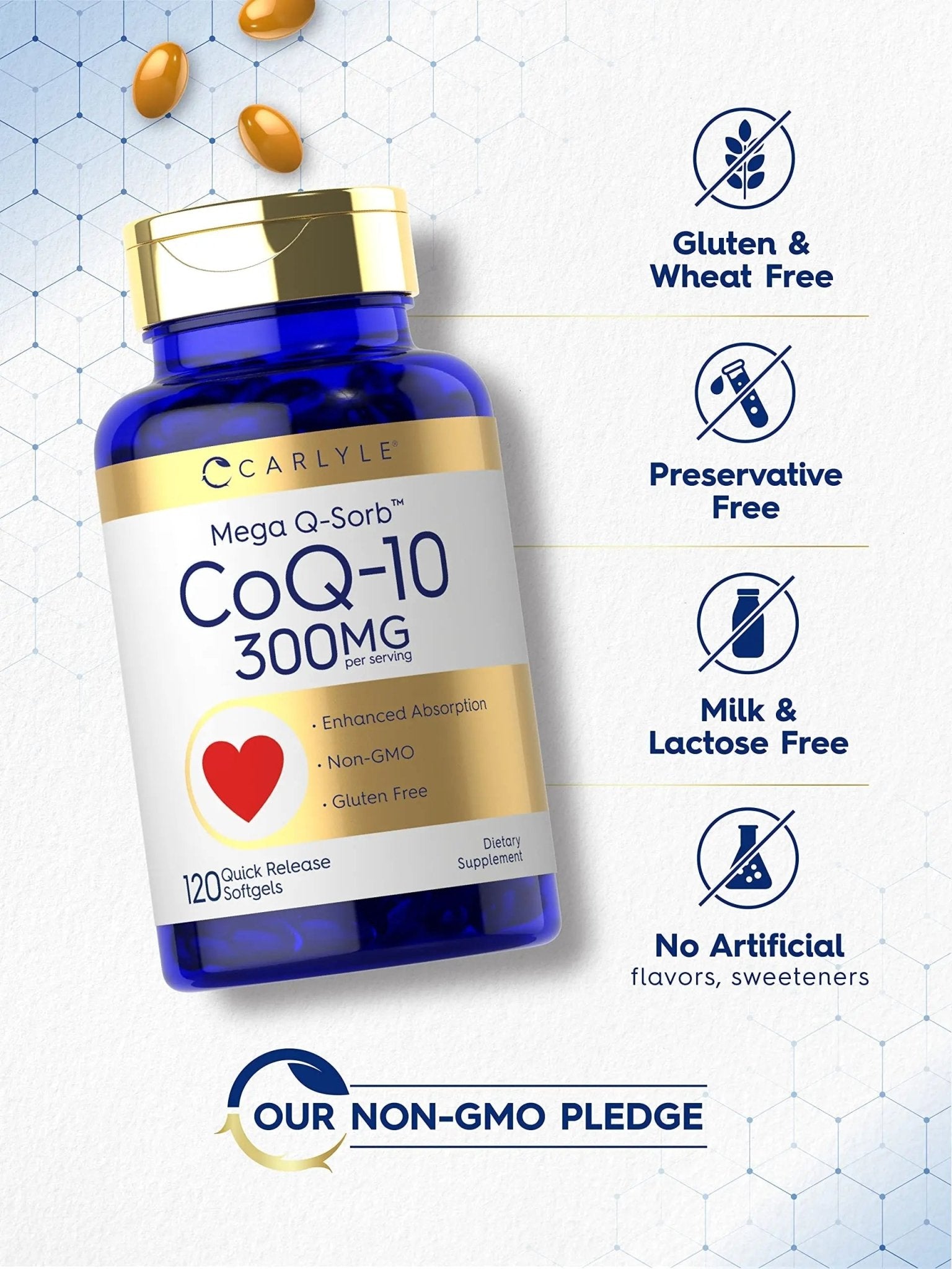 Carlyle CoQ10 300mg | 120 Softgels | Mega Q-Sorb Coenzyme Q-10 | with Black Pepper - TrustMedUSA