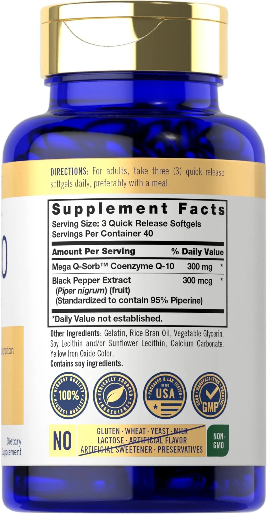 Carlyle CoQ10 300mg | 120 Softgels | Mega Q-Sorb Coenzyme Q-10 | with Black Pepper - TrustMedUSA