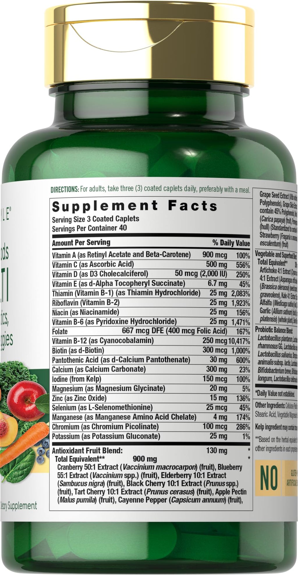 Carlyle Fruits and Veggies Supplement | 120 Count | Superfood Multivitamin with Probiotics | Made with 20 Fruits and Vegetables | Non-GMO & Gluten Free - TrustMedUSA