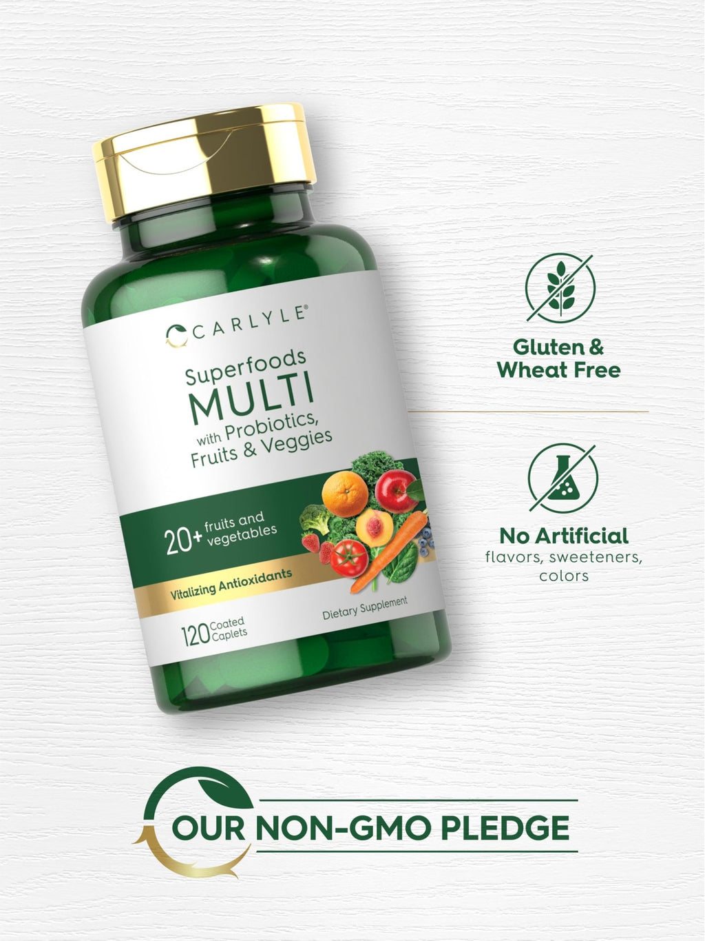 Carlyle Fruits and Veggies Supplement | 120 Count | Superfood Multivitamin with Probiotics | Made with 20 Fruits and Vegetables | Non-GMO & Gluten Free - TrustMedUSA