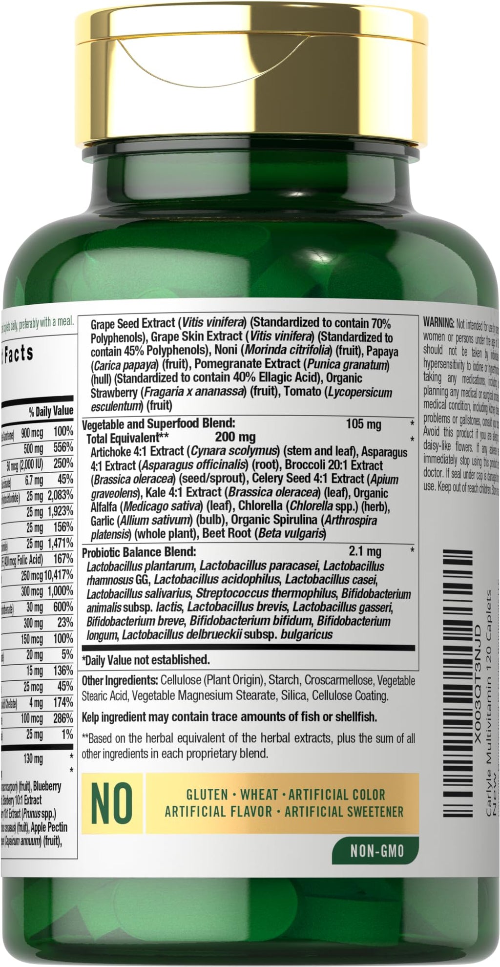 Carlyle Fruits and Veggies Supplement | 120 Count | Superfood Multivitamin with Probiotics | Made with 20 Fruits and Vegetables | Non-GMO & Gluten Free - TrustMedUSA