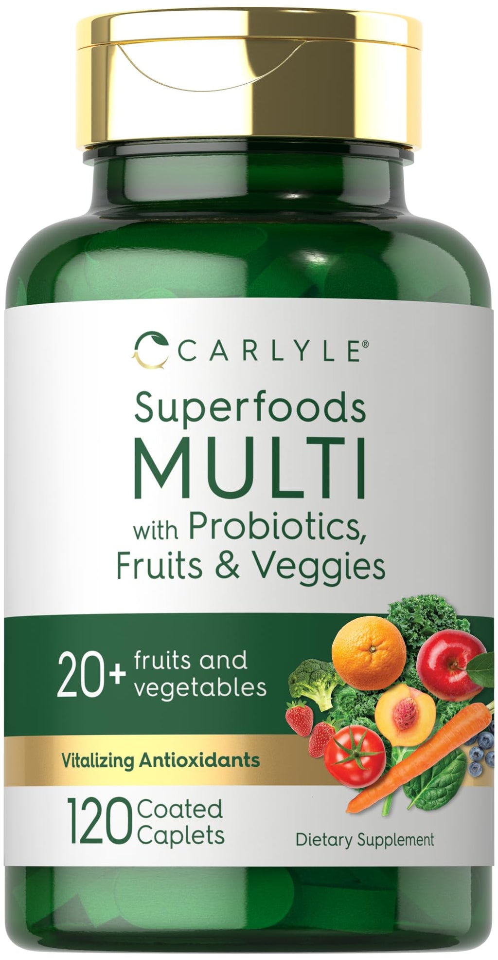 Carlyle Fruits and Veggies Supplement | 120 Count | Superfood Multivitamin with Probiotics | Made with 20 Fruits and Vegetables | Non-GMO & Gluten Free - TrustMedUSA