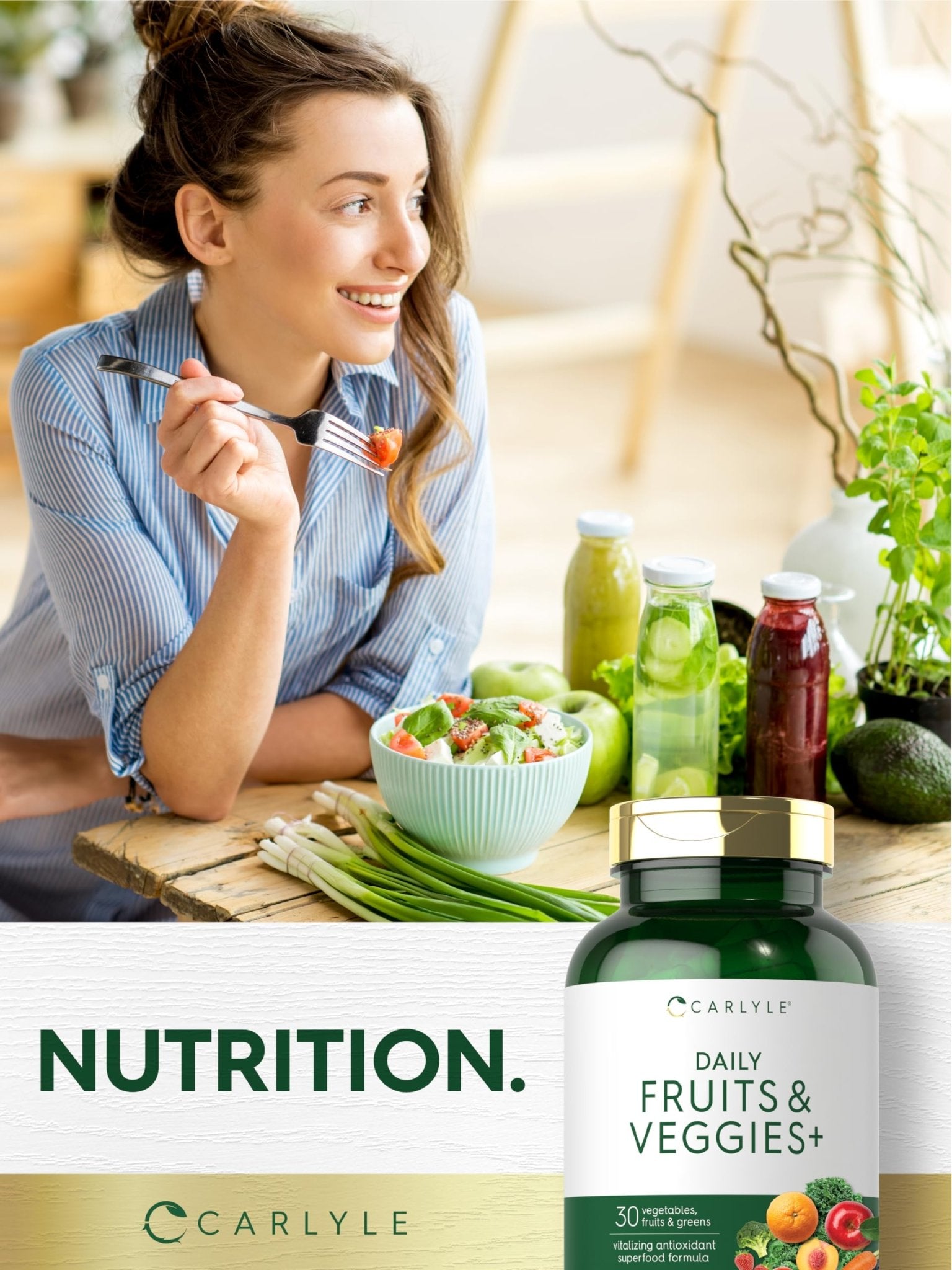 Carlyle Fruits and Veggies Supplement | 250 Capsules | Made with 30 Fruits and Vegetables | Vegetarian, Non-GMO, Gluten Free Superfood Formula - TrustMedUSA