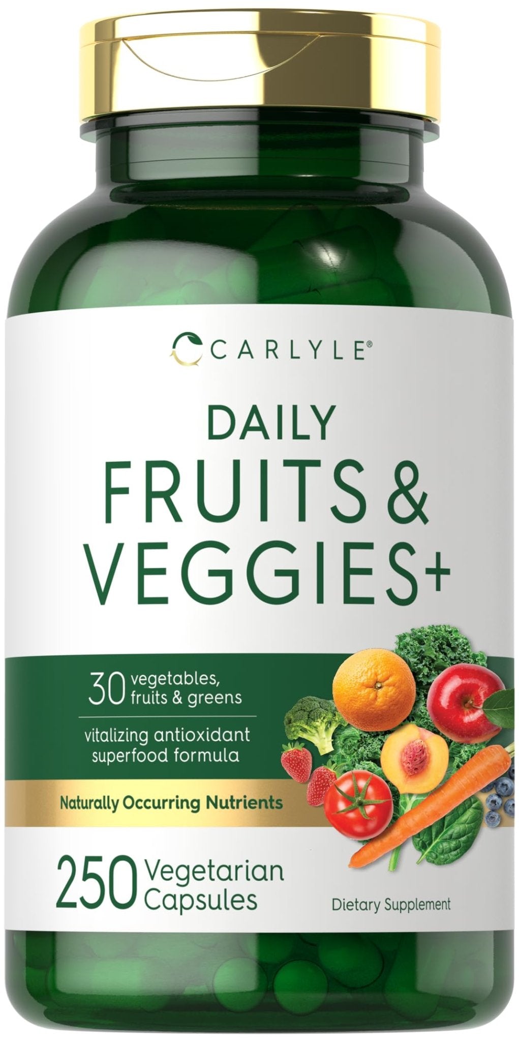 Carlyle Fruits and Veggies Supplement | 250 Capsules | Made with 30 Fruits and Vegetables | Vegetarian, Non-GMO, Gluten Free Superfood Formula - TrustMedUSA