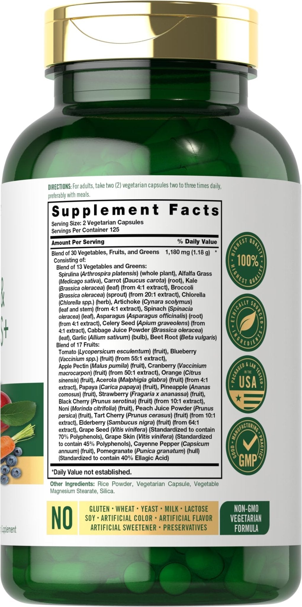 Carlyle Fruits and Veggies Supplement | 250 Capsules | Made with 30 Fruits and Vegetables | Vegetarian, Non-GMO, Gluten Free Superfood Formula - TrustMedUSA