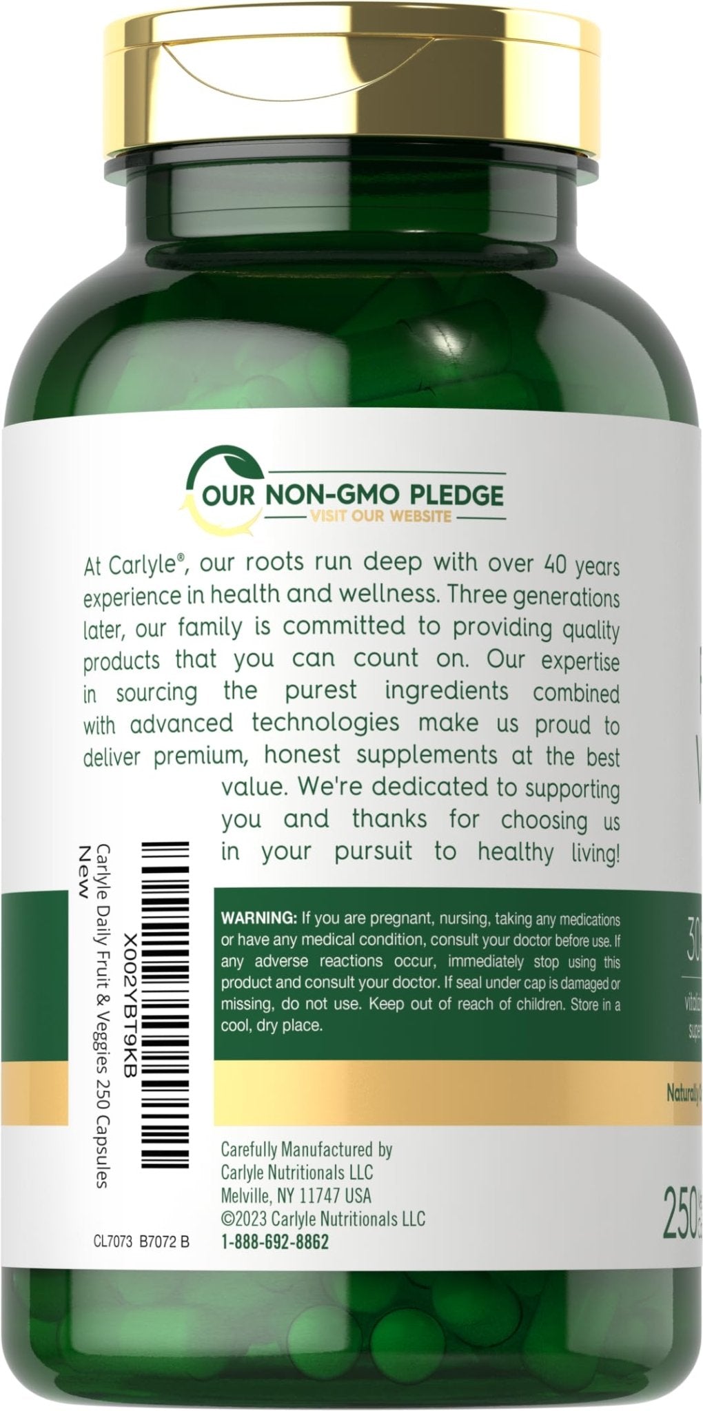 Carlyle Fruits and Veggies Supplement | 250 Capsules | Made with 30 Fruits and Vegetables | Vegetarian, Non-GMO, Gluten Free Superfood Formula - TrustMedUSA