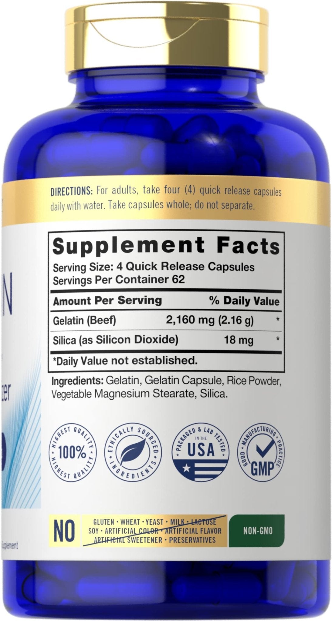 Carlyle Gelatin Capsules | 2160 mg | 250 Pills | with Silica Optimizer | Non-GMO, and Gluten Free Supplement - Maple Wellness Supplements