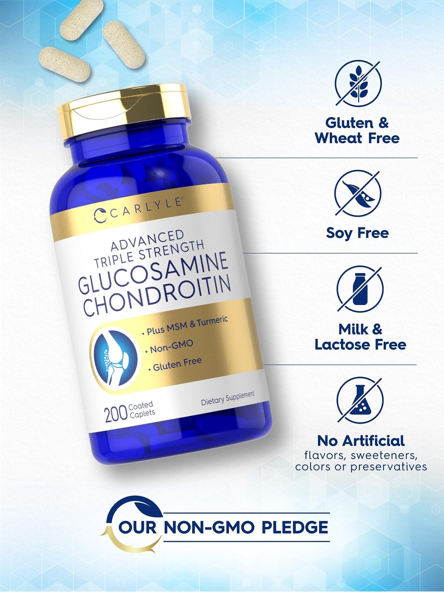 Carlyle Glucosamine Chondroitin MSM Turmeric | 200 Count | Advanced Triple Strength Supplement | Non-GMO & Gluten Free - Maple Wellness Supplements