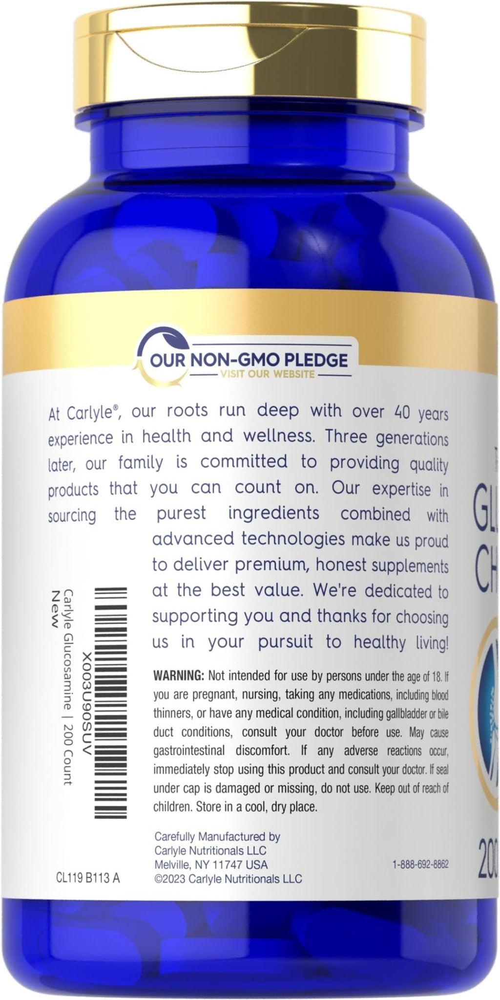 Carlyle Glucosamine Chondroitin MSM Turmeric | 200 Count | Advanced Triple Strength Supplement | Non-GMO & Gluten Free - Maple Wellness Supplements