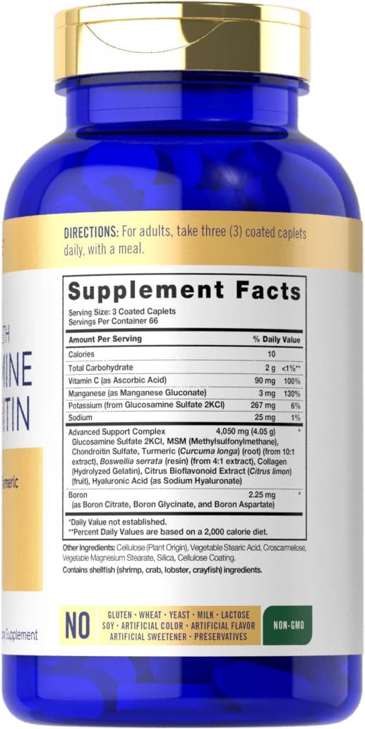 Carlyle Glucosamine Chondroitin MSM Turmeric | 200 Count | Advanced Triple Strength Supplement | Non-GMO & Gluten Free - Maple Wellness Supplements