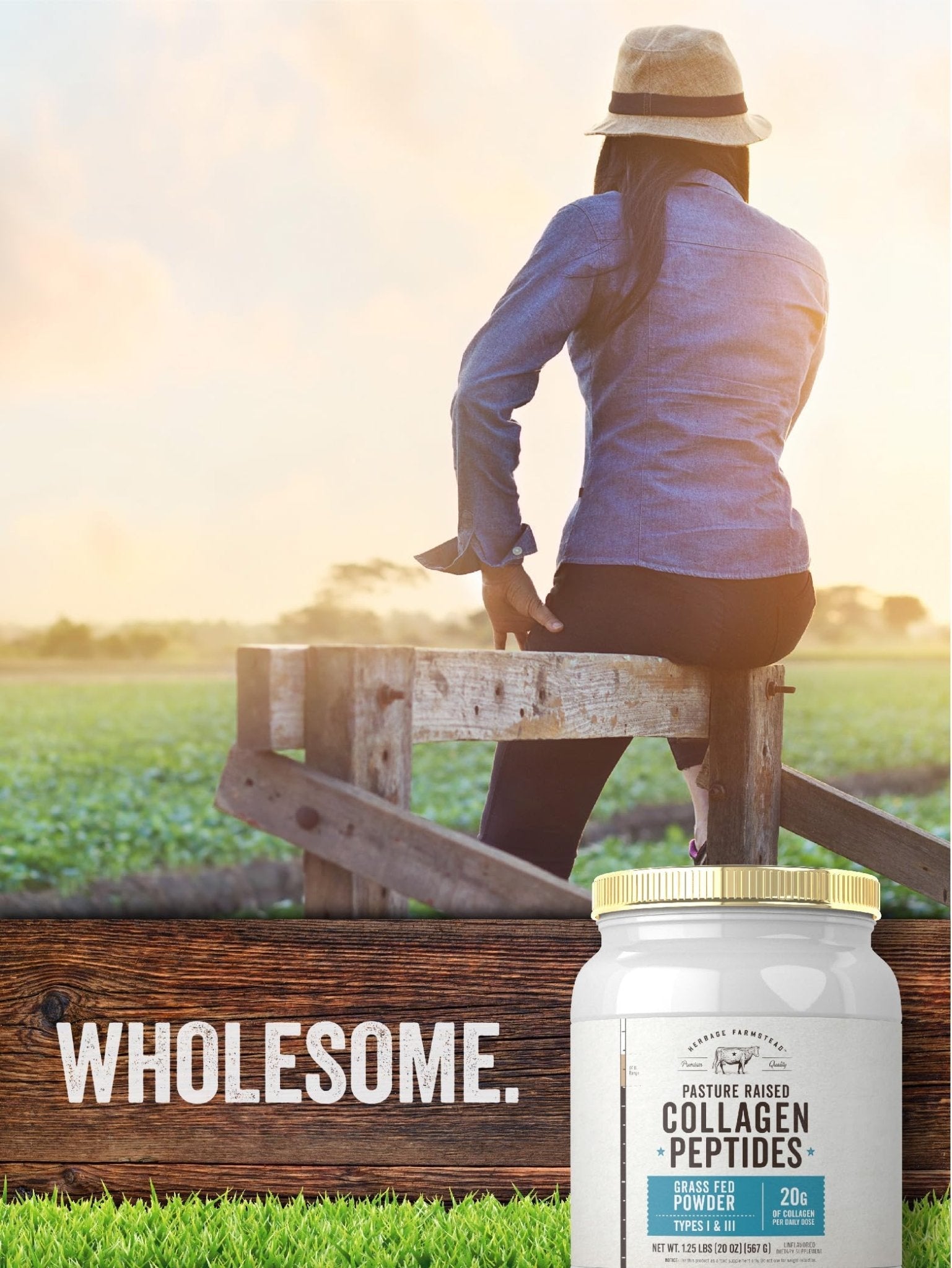 Carlyle Grass Fed Collagen Peptides Powder 20oz | Unflavored | Pasture Raised | Types I & III | 20g of Collagen Per Daily Dose | Non-GMO, Gluten Free | by Herbage Farmstead - Maple Wellness Supplements