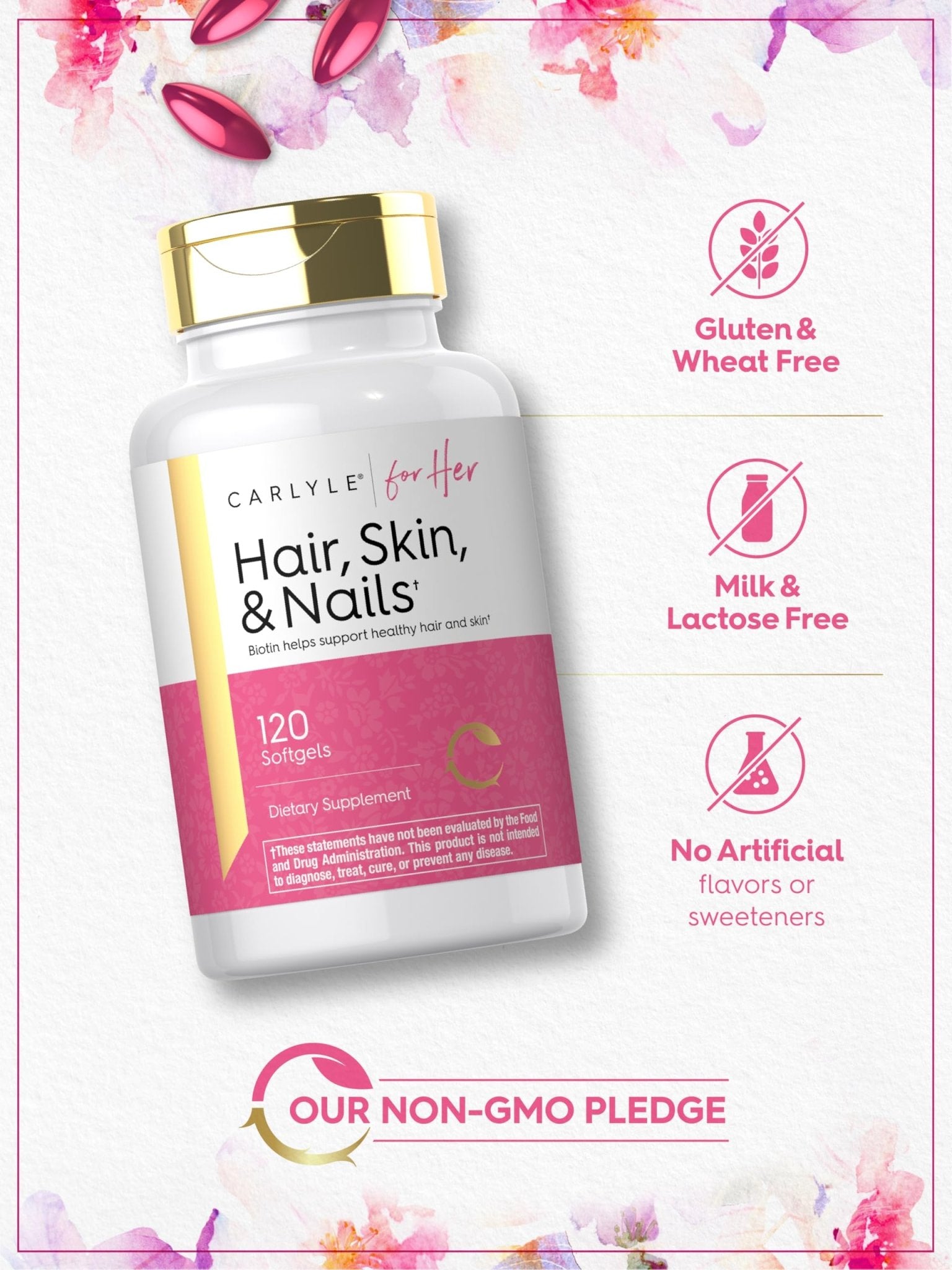 Carlyle Hair Skin and Nails Vitamin | 120 Softgels | Beauty Formula Supplement | with Biotin and Collagen Zinc, Vitamin A, B6, C & E | Non-GMO, Gluten Free - Maple Wellness Supplements