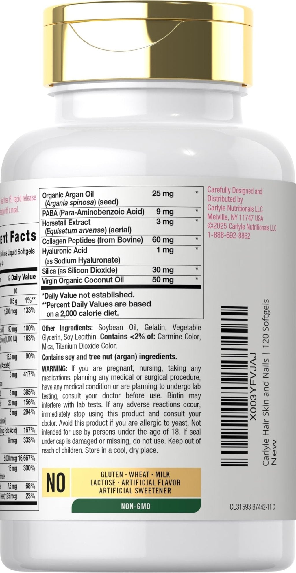 Carlyle Hair Skin and Nails Vitamin | 120 Softgels | Beauty Formula Supplement | with Biotin and Collagen Zinc, Vitamin A, B6, C & E | Non-GMO, Gluten Free - Maple Wellness Supplements