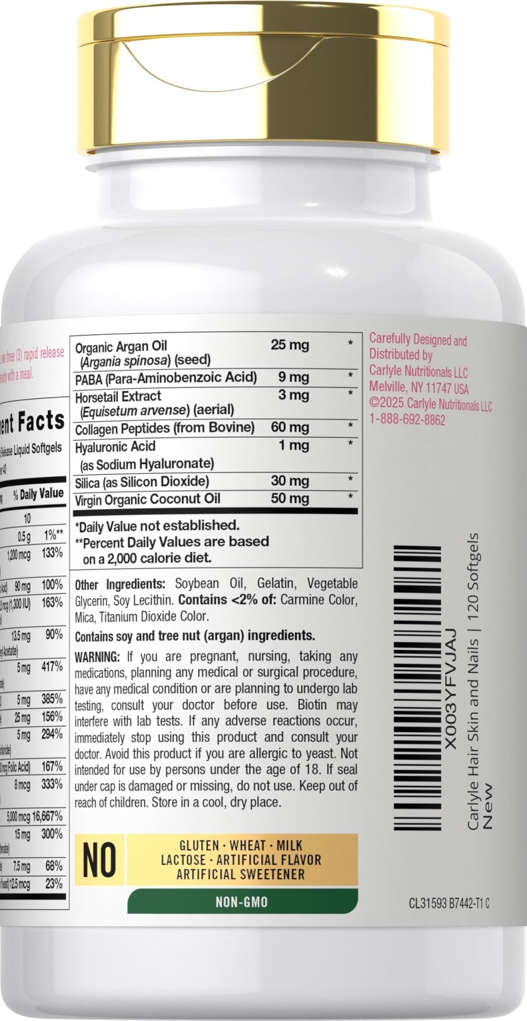 Carlyle Hair Skin and Nails Vitamin | 120 Softgels | Beauty Formula Supplement | with Biotin and Collagen Zinc, Vitamin A, B6, C & E | Non-GMO, Gluten Free - Maple Wellness Supplements
