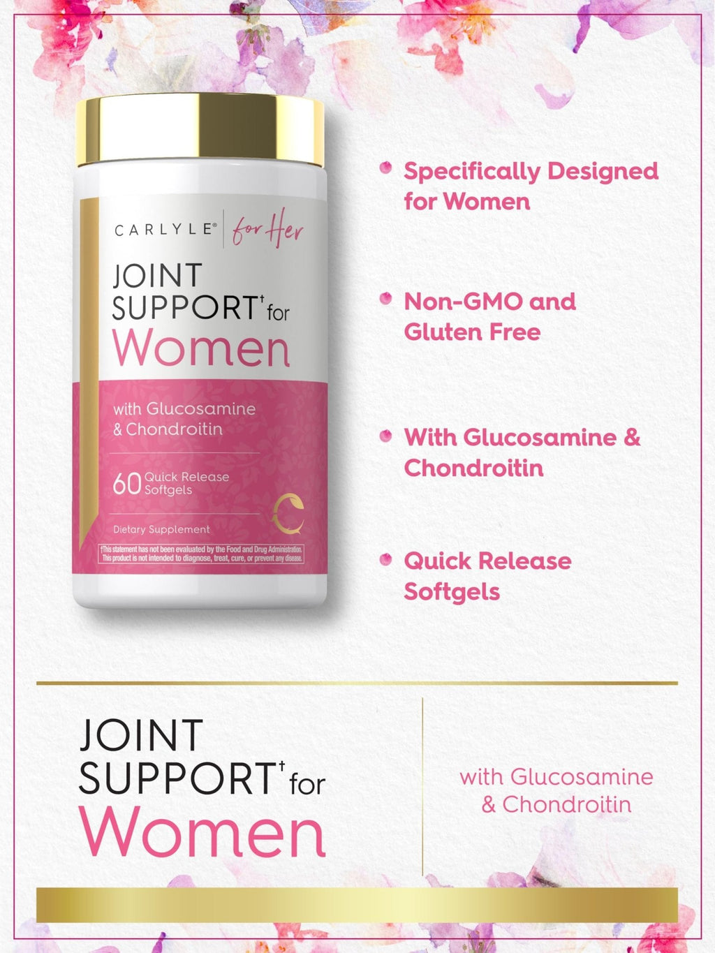 Carlyle Joint Support for Women | 60 Softgels | Complex with Omega-3 and Collagen Peptides | Non-GMO, Gluten Free - Maple Wellness Supplements