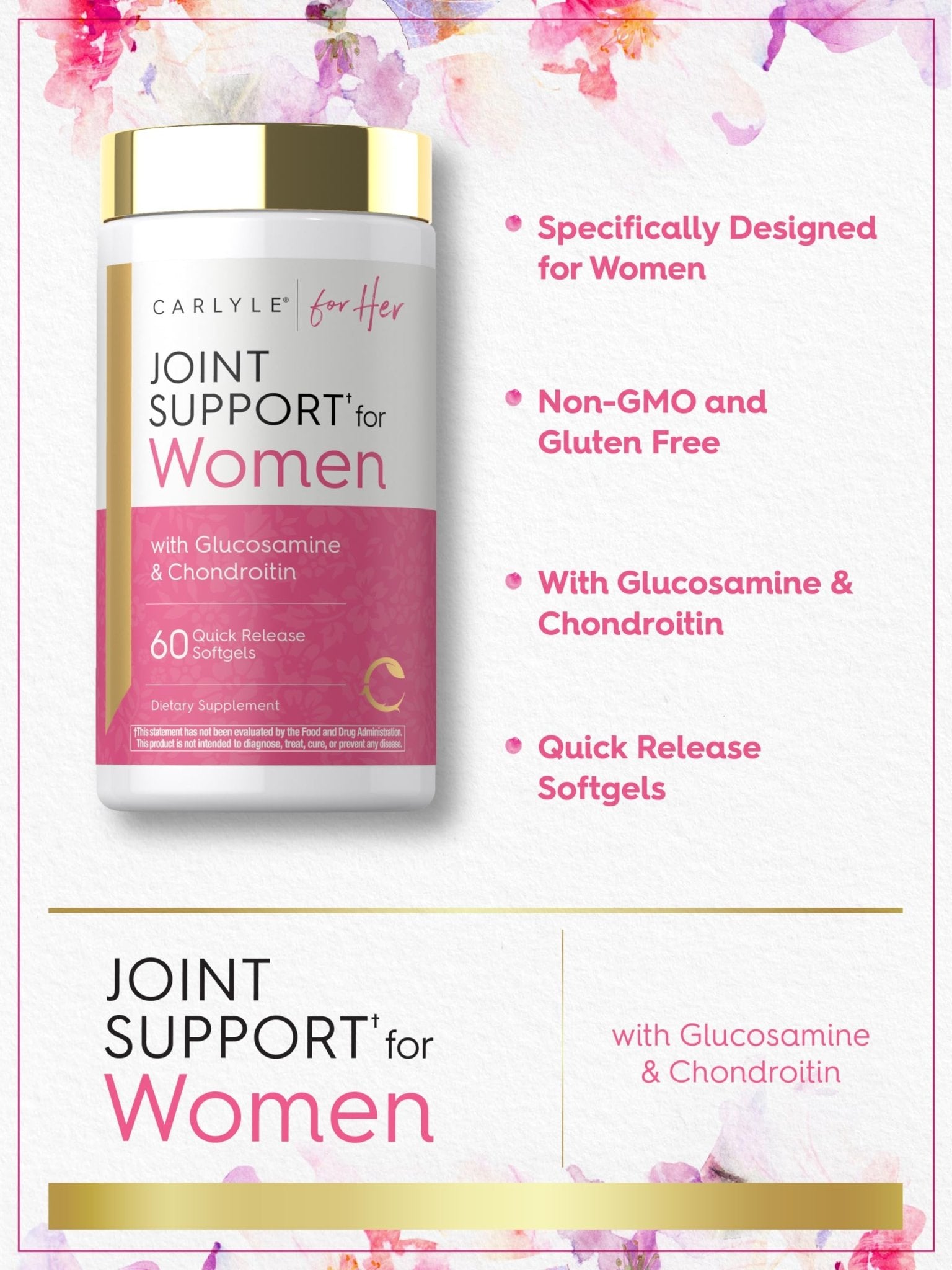 Carlyle Joint Support for Women | 60 Softgels | Complex with Omega-3 and Collagen Peptides | Non-GMO, Gluten Free - Maple Wellness Supplements