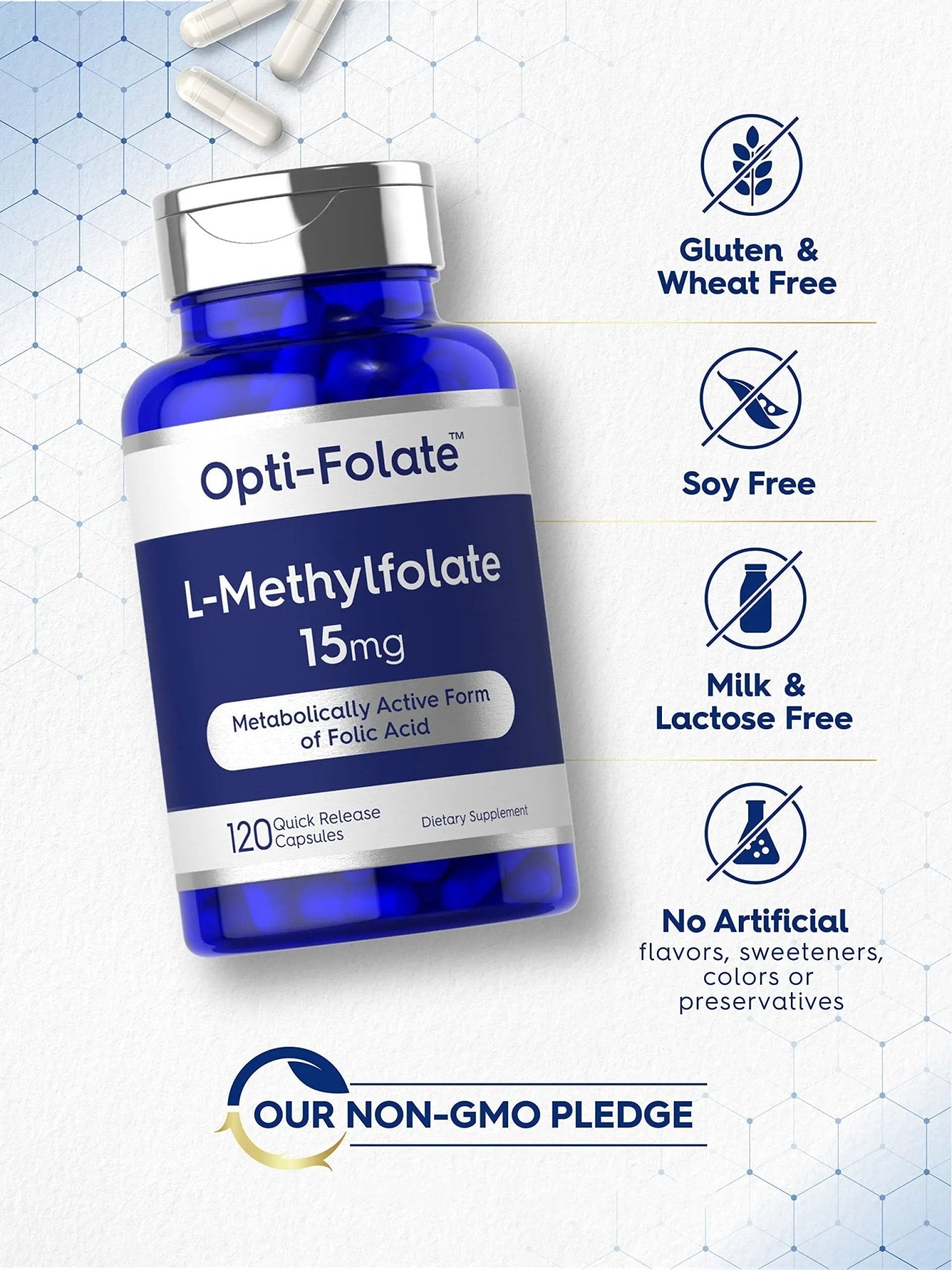 Carlyle L Methylfolate 15mg | 120 Capsules | Value Size | Max Potency | Optimized - TrustMedUSA