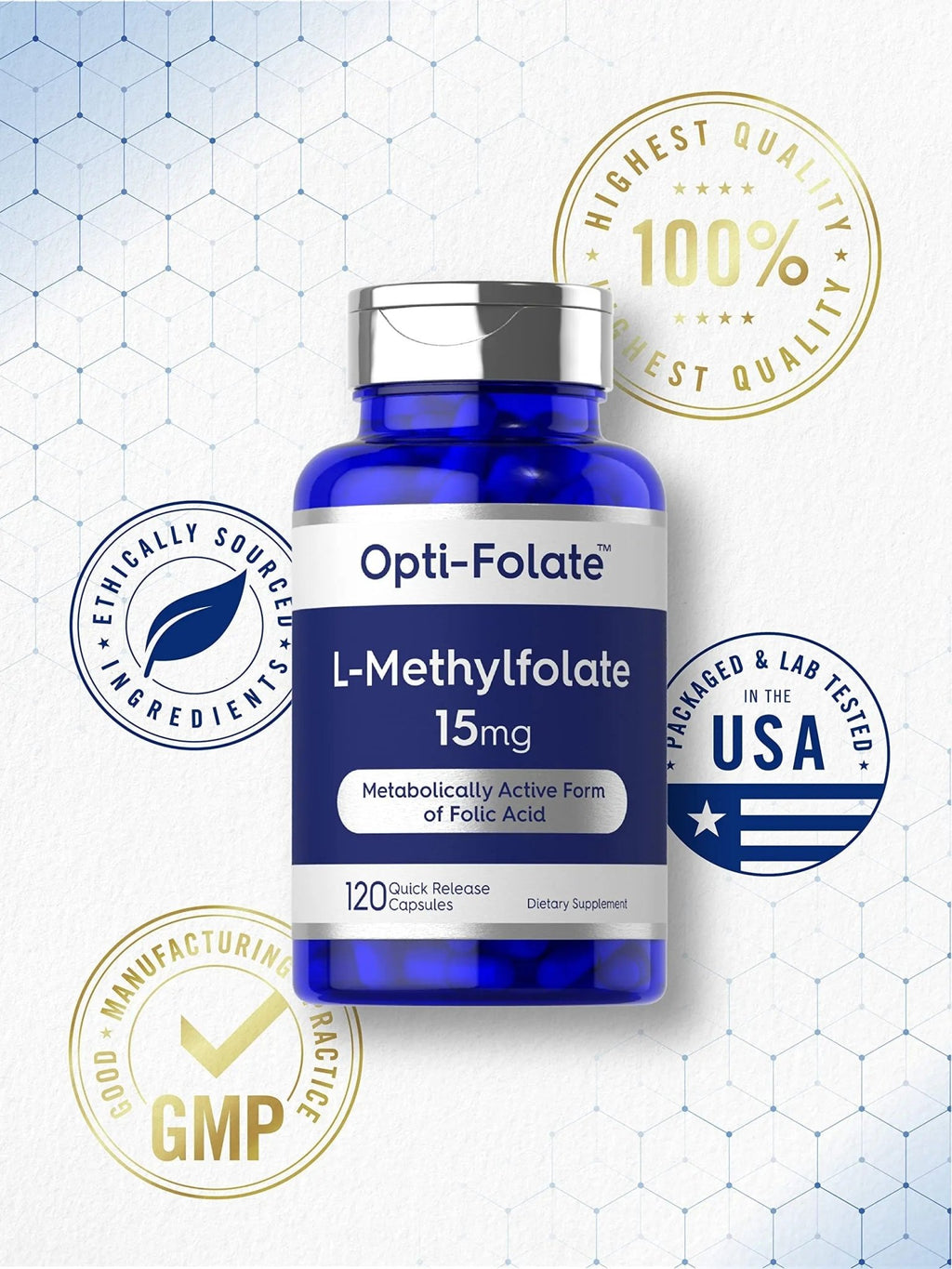 Carlyle L Methylfolate 15mg | 120 Capsules | Value Size | Max Potency | Optimized - TrustMedUSA