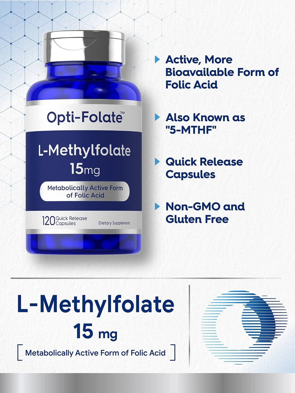 Carlyle L Methylfolate 15mg | 120 Capsules | Value Size | Max Potency | Optimized - TrustMedUSA