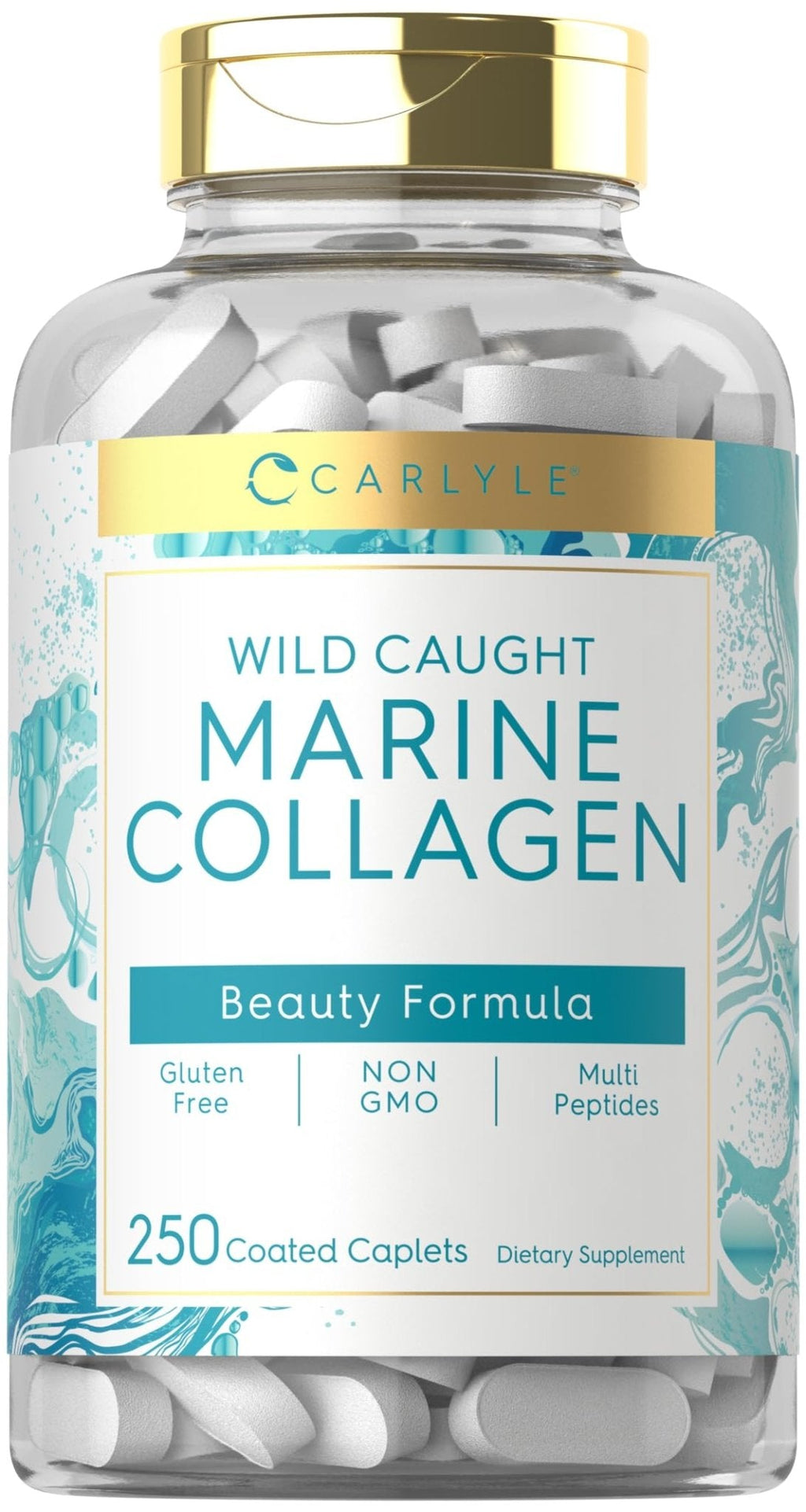 Carlyle Marine Collagen for Hair Skin and Nails | 250 Caplets | Peptides for Women and Men | Type I with Calcium | Non-GMO & Gluten Free - Maple Wellness Supplements