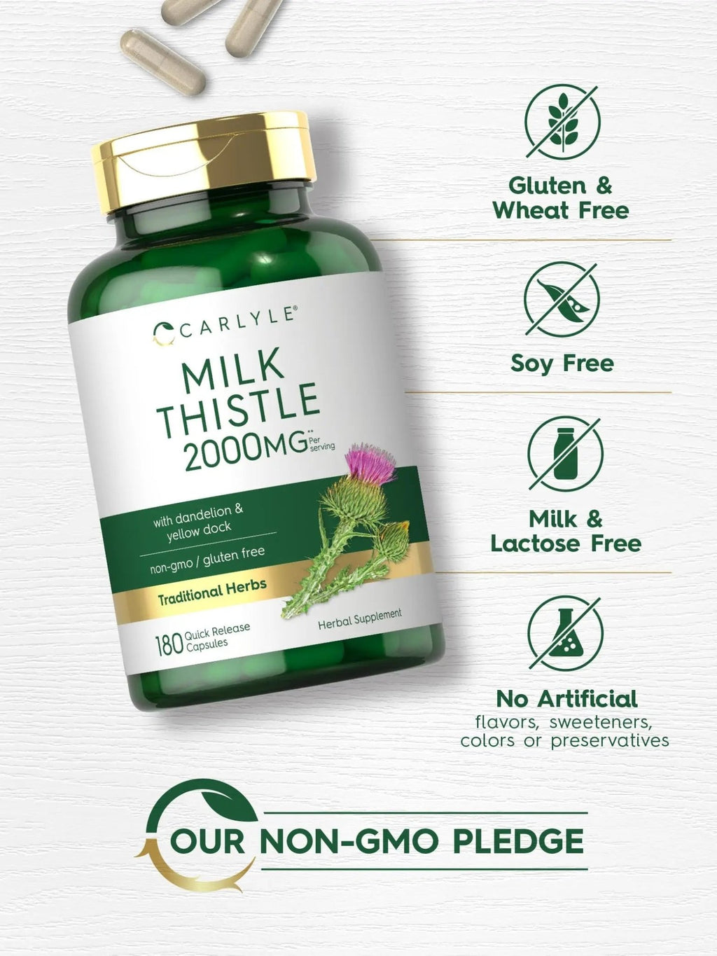 Carlyle Milk Thistle 2000mg | 180 Capsules | with Dandelion & Yellow Dock | Non-GMO - TrustMedUSA