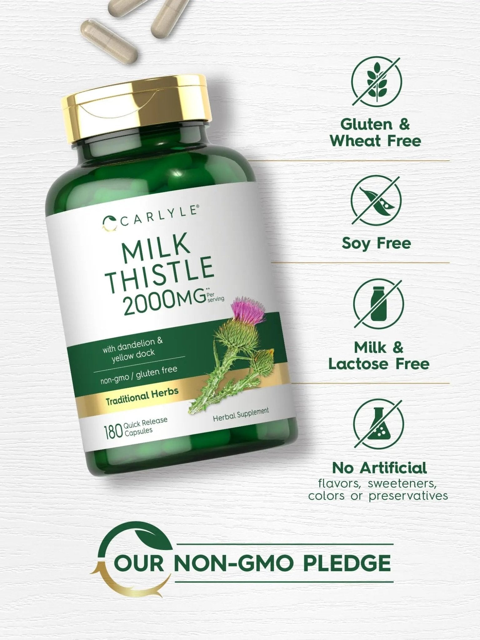 Carlyle Milk Thistle 2000mg | 180 Capsules | with Dandelion & Yellow Dock | Non-GMO - TrustMedUSA