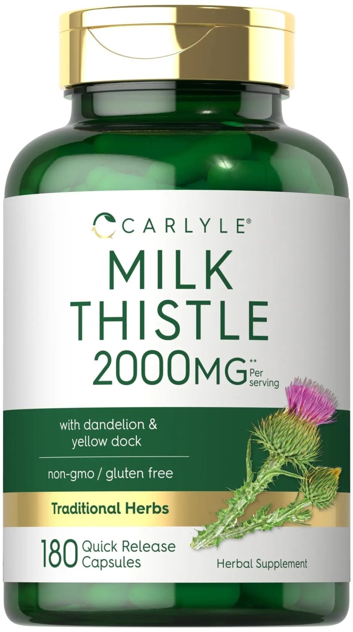 Carlyle Milk Thistle 2000mg | 180 Capsules | with Dandelion & Yellow Dock | Non-GMO - TrustMedUSA