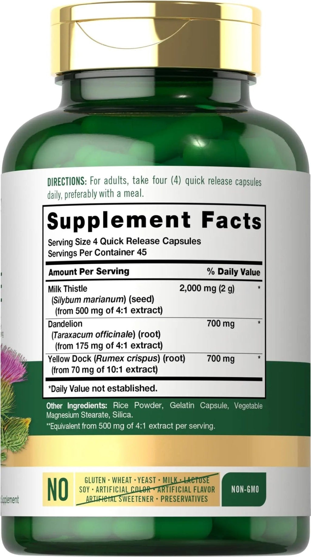 Carlyle Milk Thistle 2000mg | 180 Capsules | with Dandelion & Yellow Dock | Non-GMO - TrustMedUSA
